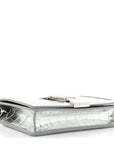 Metallic Crocodile Embossed Calfskin Greca Goddess Wallet On Chain Silver