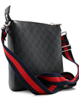 GG Supreme Monogram Web Small Flat Messenger Bag Black Grey