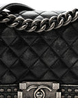 Faded Calfskin Quilted Small Studded Boy Flap Grey