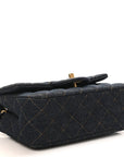 Denim Quilted Mini Rectangular Flap Dark Blue