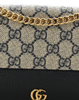 GG Supreme Monogram Textured Dollar Calfskin Mini GG Marmont Chain Wallet Beige Blue