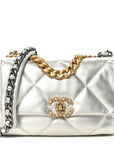 Metallic Lambskin Quilted Medium CHNL 19 Flap Silver