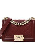 Lambskin Quilted Small Boy Flap Dark Red