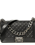 Metallic Lambskin Quilted Crystal Medium Boy Flap Grey