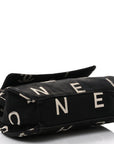Canvas Quilted Letter Printed Flap Black
