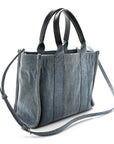 Washed Frayed Denim Logo Small Hardware Tote Blue