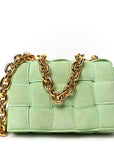 Suede Maxi Intrecciato Padded Chain Cassette Crossbody Bag Wasabi