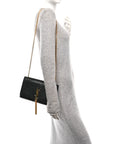 Calfskin Crocodile Embossed Medium Classic Monogram Kate Tassel Satchel Black