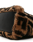 Shearling Nappa Macro FF 1974 Mini Peekaboo Iconic Satchel Tobacco Black