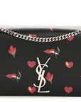 Calfskin Medium Heart Bolts Monogram Kate Satchel Black