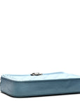 Metallic Caviar Quilted Small Boy Clutch With Chain Turquoise