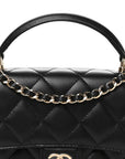 Lambskin Quilted Flap Phone Holder With Chain Black