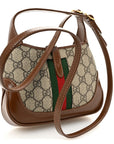 GG Supreme Monogram Azalea Calfskin Web Mini Jackie 1961 Hobo Beige Ebony Brown Sugar