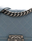 Lambskin Quilted Small Boy Flap Light Blue