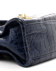 Calfskin Crocodile Embossed Gold Metallic Edge Hardware Mini City Bleu
