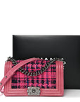 Patent Tweed Medium Boy Flap Fuchsia