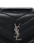 Calfskin Y Quilted Monogram Small Loulou Chain Satchel Black