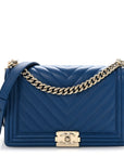 Lambskin Chevron Quilted New Medium Boy Flap Blue