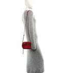 Calfskin Matelasse Mini GG Marmont Chain Shoulder Bag Hibiscus Red