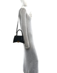 Shiny Box Calfskin Small Hourglass Top Handle Bag Black