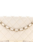 Caviar Quilted Medium Double Flap White