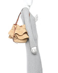 Raffia Calfskin Paulas Ibiza Balloon Ruffle Basket Tote Bag Natural Tan