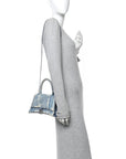 Nappa Denim Printed Hourglass Top Handle Bag Small Denim Blue