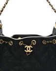 Braided Raffia Calfskin Quilted Mini CHNL 25 Handbag Black White