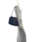 Goatskin Quilted Maxi CHNL 19 Flap Navy Blue