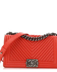 Wrinkled Lambskin Chevron Quilted Medium Boy Flap Orange