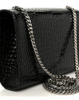 Calfskin Crocodile Embossed Small Classic Monogram Kate Tassel Satchel Black