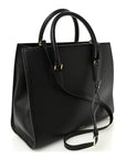 Grainy Calfskin Large Virtus Top Handle Tote Black