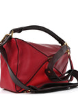 Calfskin Colorblock Medium Puzzle Bag Red