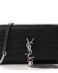 Calfskin Crocodile Embossed Kate Monogram Tassel Chain Wallet Black