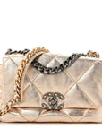 Metallic Lambskin Quilted Medium CHNL 19 Flap Gold