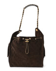Suede Quilted Medium CHNL 25 Handbag Dark Brown
