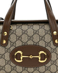 GG Supreme Monogram Azalea Calfskin Mini Horsebit 1955 Foldover Top Handle Bag Beige Ebony Brown Sugar