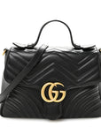 Calfskin Matelasse Small GG Marmont Top Handle Shoulder Bag Black
