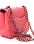 Lambskin Chevron Quilted Mini Square Flap Pink