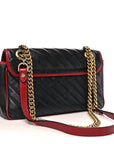 Vintage Effect Calfskin Matelasse Diagonal Small Torchon GG Marmont Shoulder Bag Black Romantic Cherry