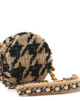 Wool Tweed Lambskin Quilted CHNL 19 Round Clutch With Chain and Coin Purse Beige Black