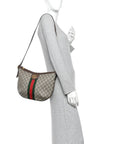 GG Supreme Monogram Web Small Ophidia Half Moon Hobo Brown