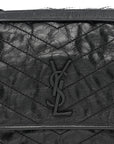 Crinkled Calfskin Matelasse Monogram Large Niki Chain Satchel Black