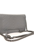 Caviar Chevron Quilted Boy Wallet On Chain WOC Grey