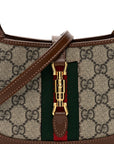 GG Supreme Monogram Azalea Calfskin Web Mini Jackie 1961 Hobo Beige Ebony Brown Sugar