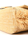 Fabric Jacquard Raffia Straw Fringe Medium Mamma Baguette Beige