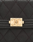 Caviar Quilted Boy Card Holder On Chain Black