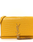 Calfskin Crocodile Embossed Kate Monogram Tassel Chain Wallet Saffron