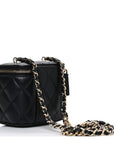 Caviar Quilted Mini Vanity Case With Chain Black