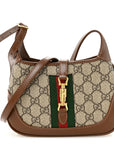 GG Supreme Monogram Azalea Calfskin Web Mini Jackie 1961 Hobo Beige Ebony Brown Sugar